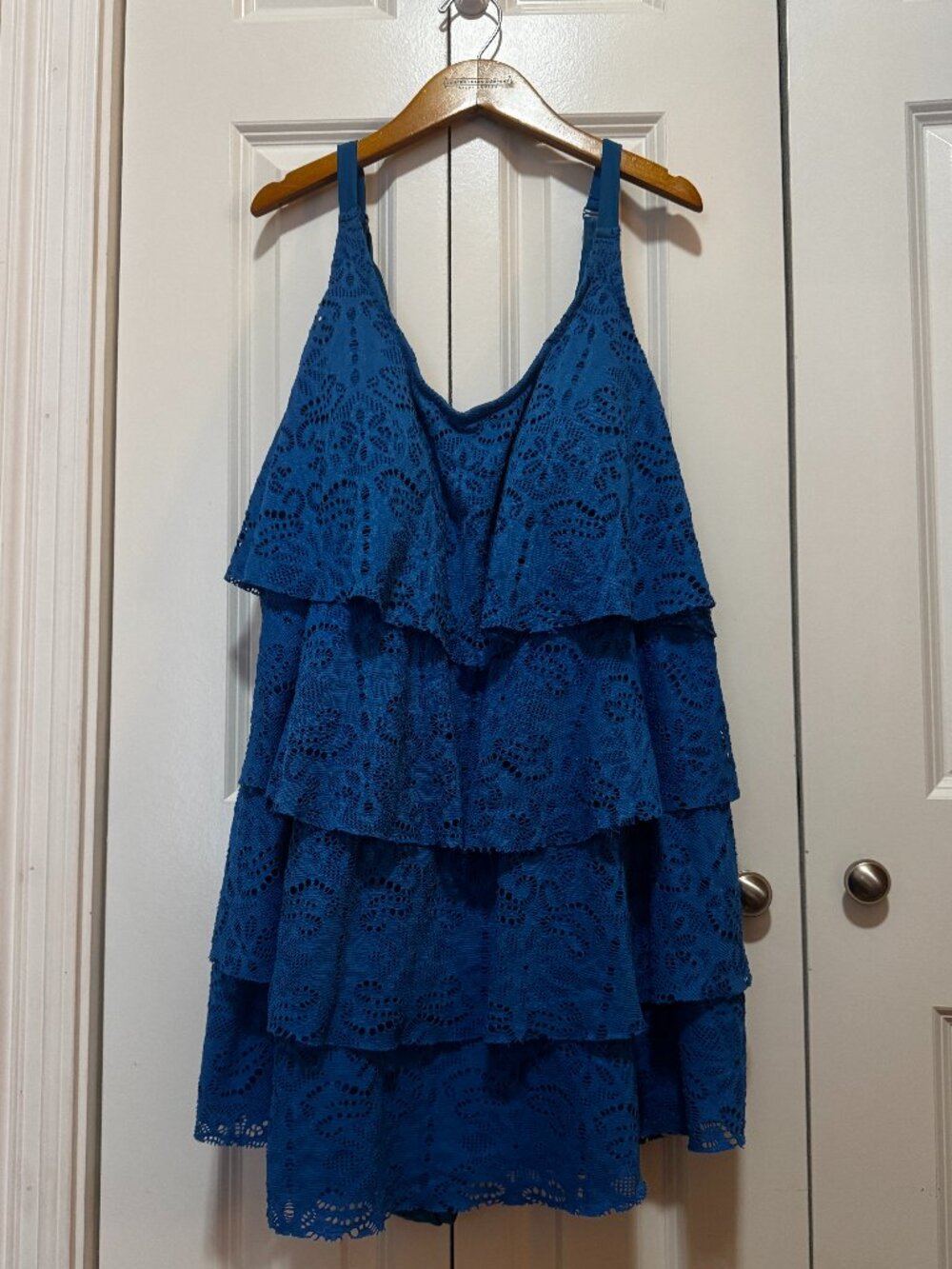 Catherines 26W Royal Blue Tiered Lace Swimdress Plus Size One Piece